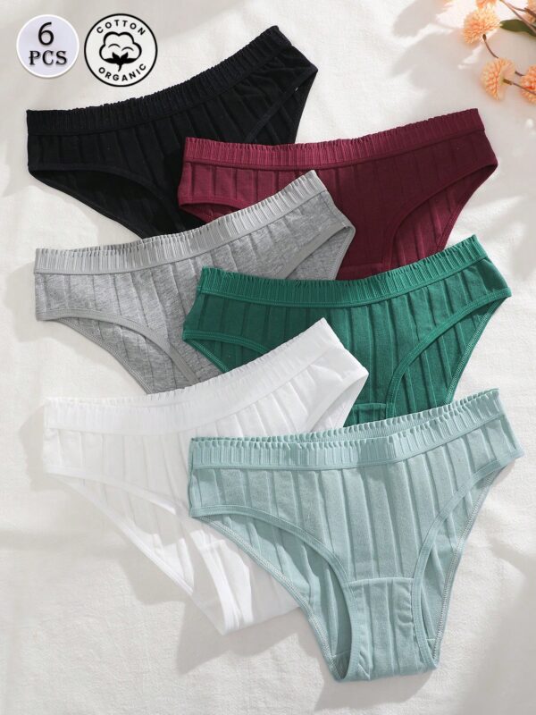6pcs Rib-Knit Soft Low-Rise Cotton Briefs