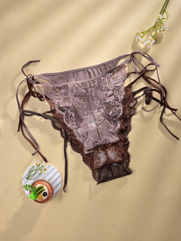 3pcs  Lace Trim Tie Front Bikini Panties
