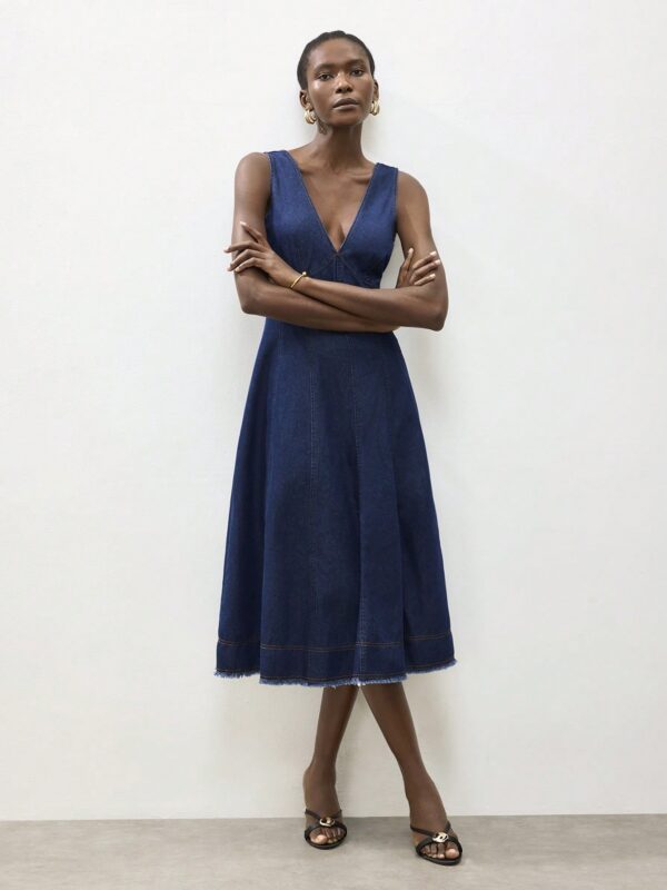 V-Neck Sleeveless Denim Dress