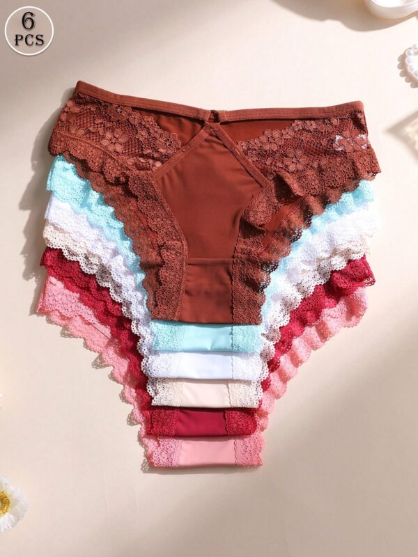 6pcs Multicolor Ice Silk Sexy Low Waist Hollow Out Panties