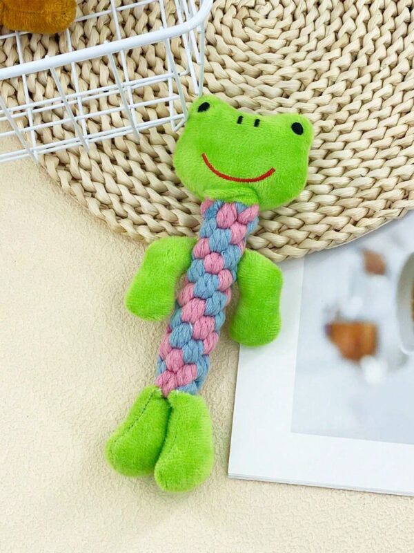 1pc Green Frog Plush Rope Braided Toy