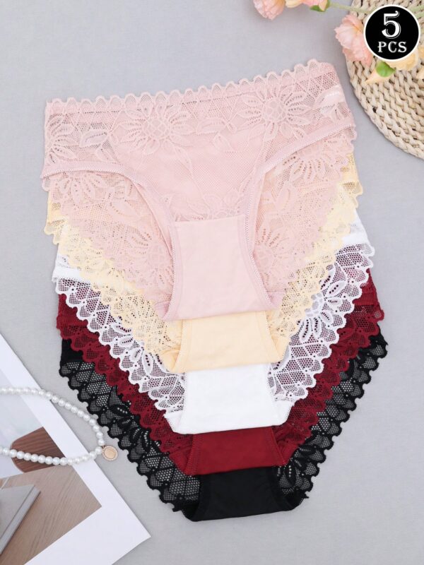 5pcs Mid-Waist Lace Briefs