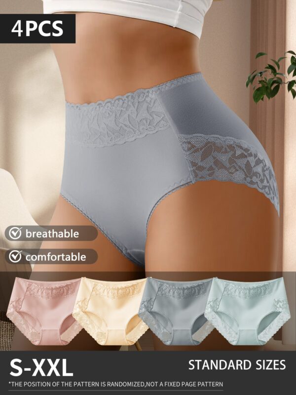 4pcs  Cotton Lace Patchwork Panties