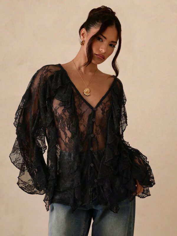 V-Neck Long Sleeve Blouse