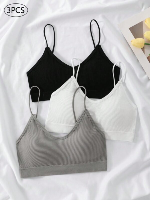 3pcs Ribbed Racerback Seamless Bra Tops
