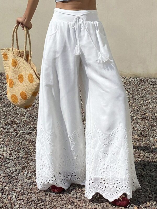 Lace Hollow Out Tie-Up Pants