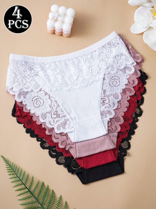 4pcs Elegant Cotton Lace Panties