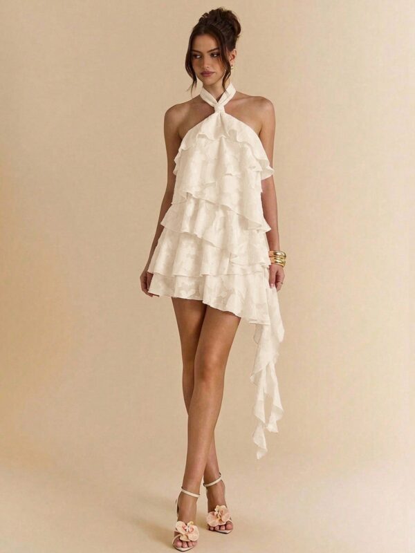 Jacquard Ruffle Hem Elegant Dress