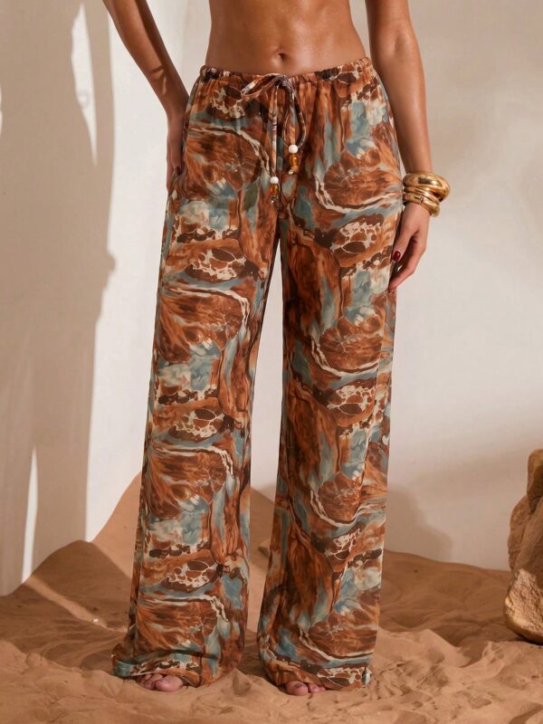 Asymmetrical Print Chiffon Cover-Up Pant