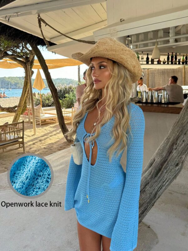 Hollow Out Short Knitted Cardigan Dress