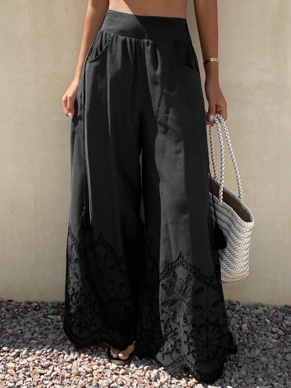 Lace Hollow Out Tie-Up Pants
