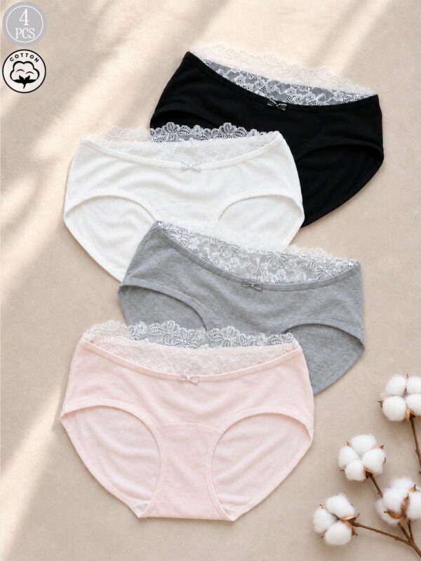 4pcs Lace Trim Panties