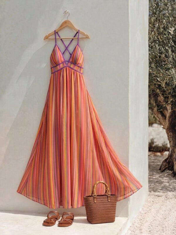Striped Spaghetti Strap Cover Up Dress