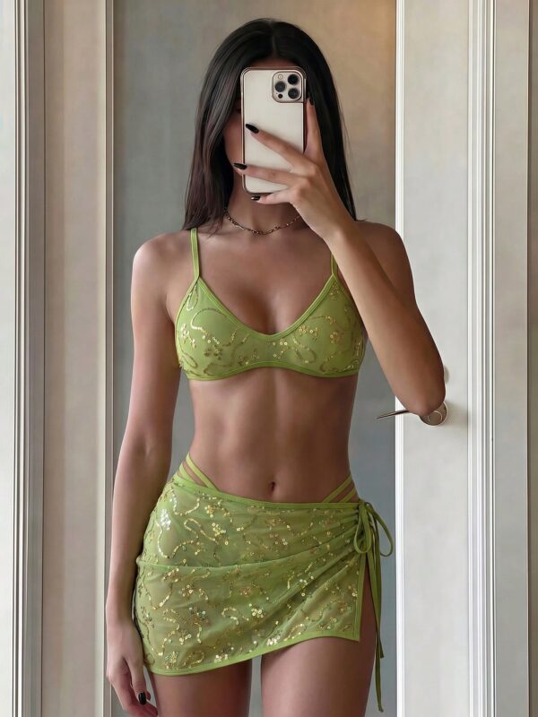 3Pc/s Sequin Embroidered Swimsuit