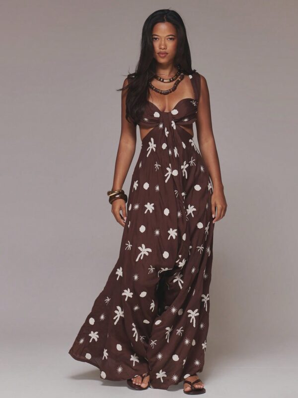 Embroidered Cut Out Twist Front Jumpsuit