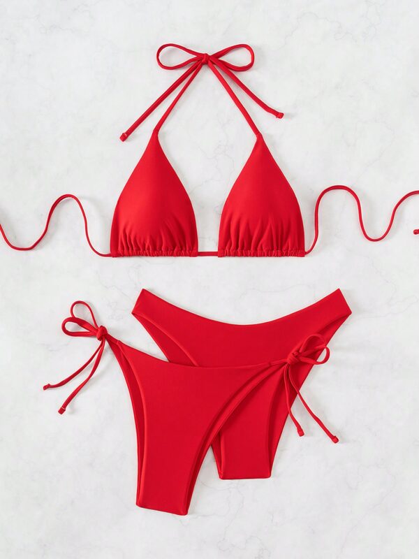2pcs/Set Solid Color Halter Tie Bikini