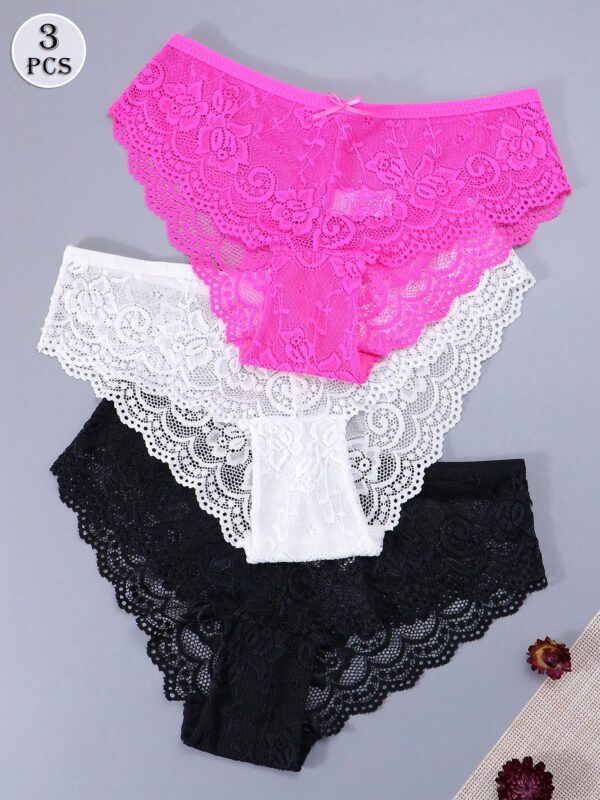 3pcs Lace Mid-Waist Panties