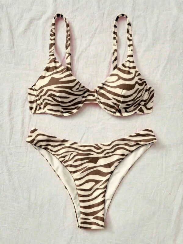 2Pc/s Zebra Print Bikini And Triangle Panty Swimsuit