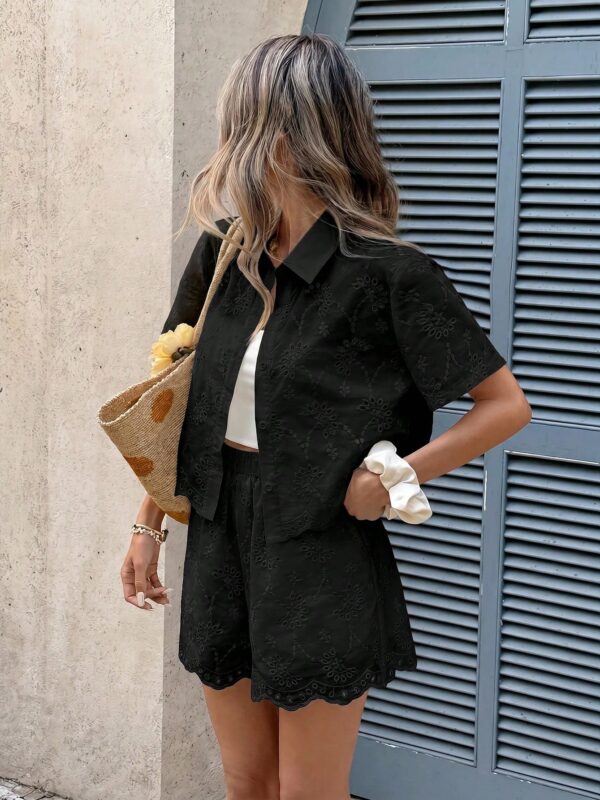 2 P/cs Set Embroidered Shirt & Shorts