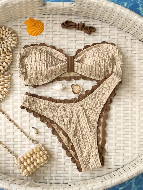 Contrast Wave Ruffle 2pcs swimsuit