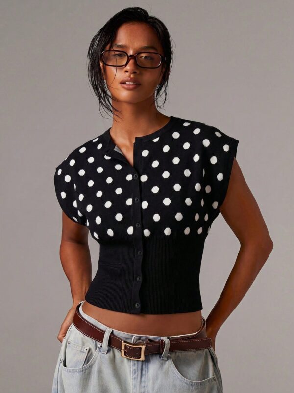 Polka Dot Sleeveless Button Up Top