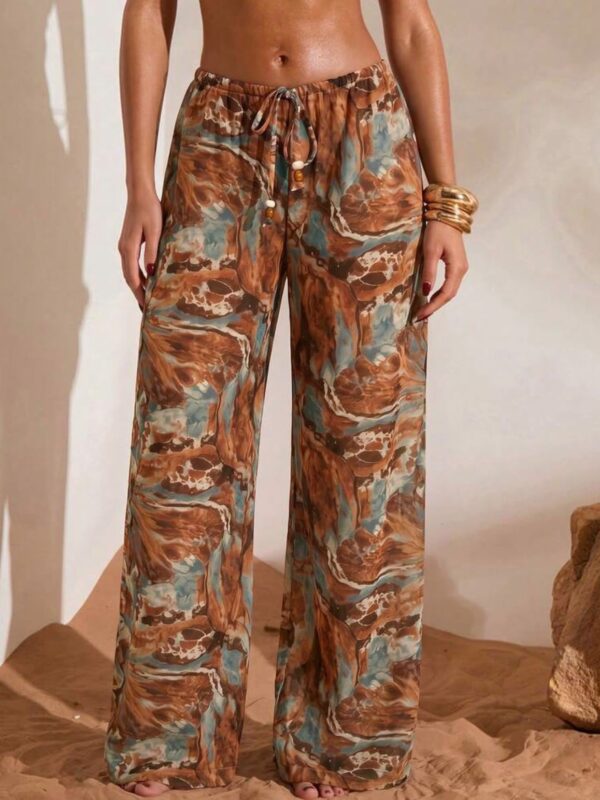 Asymmetrical Print Chiffon Cover-Up Pant