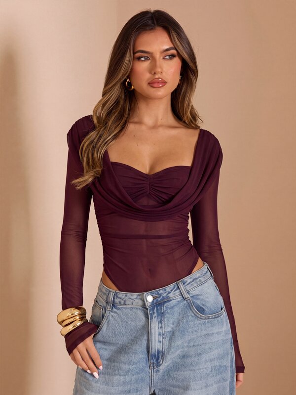 Cowl Neck Long Sleeve Bodysuit